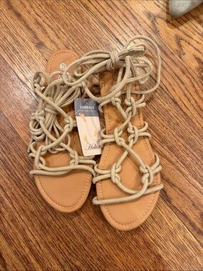 Women’s Beige Rope Lace-Up Sandals